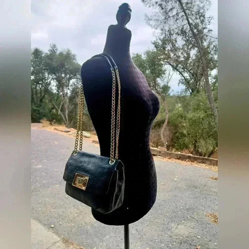 Michael Kors Sloan Bag Black Leather 🏆Gold Chain NWT - Picture 3 of 8